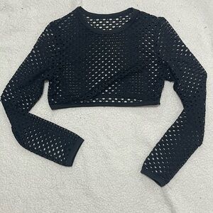Shein Black Mesh Long Sleeve Crop Top